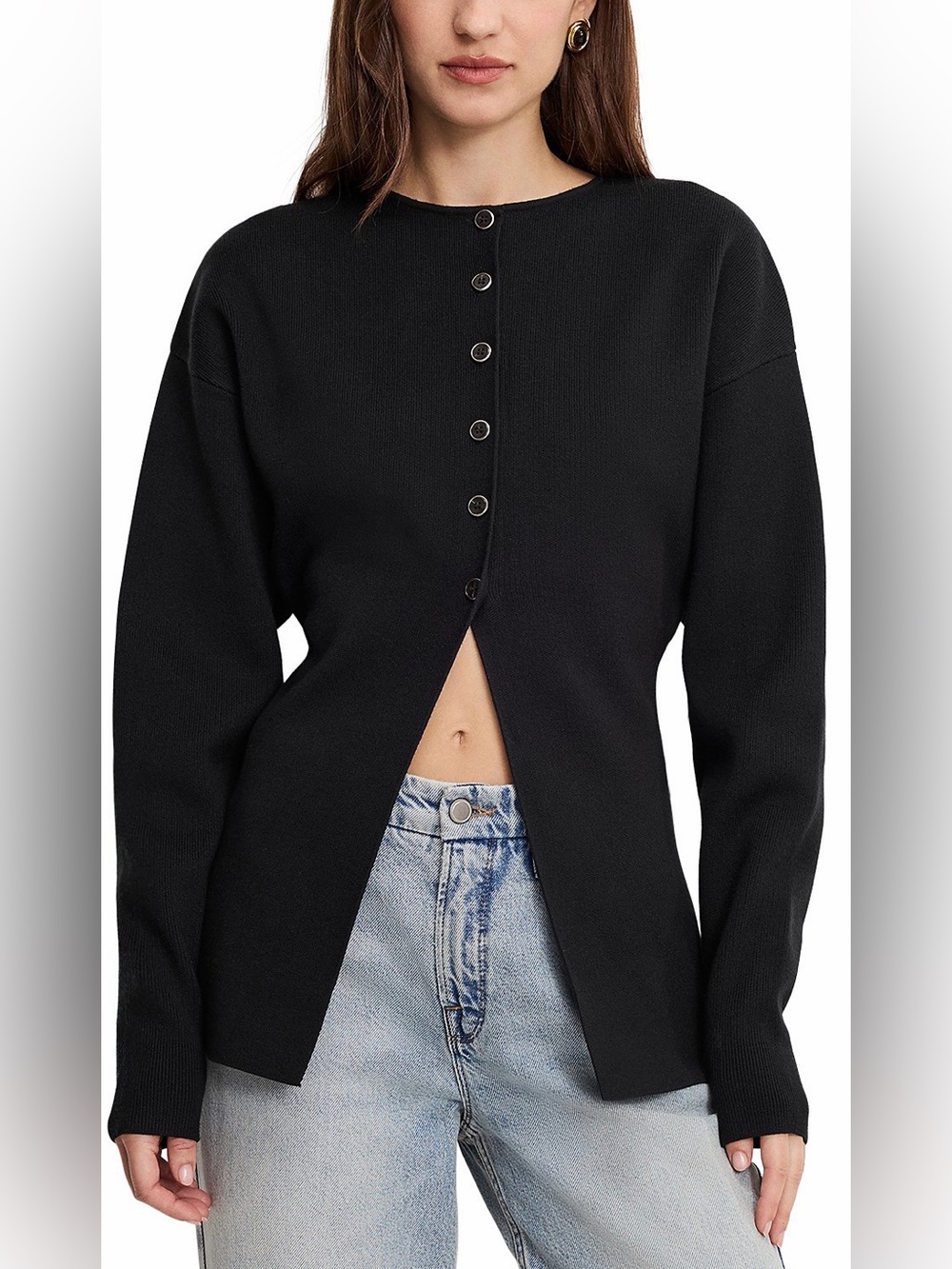 Good American Exaggerated Sleeve Cardigan Sweater